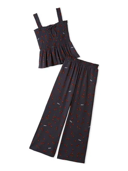Cool Rayon Cherry Camisole With Built-in Cup & Long Pants Set sold by Gelato Pique product image thumbnail 2