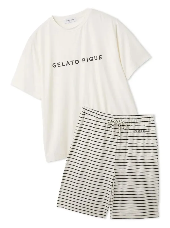 Men's Rayon Logo T-shirt & Striped Shorts Set made by Gelato Pique