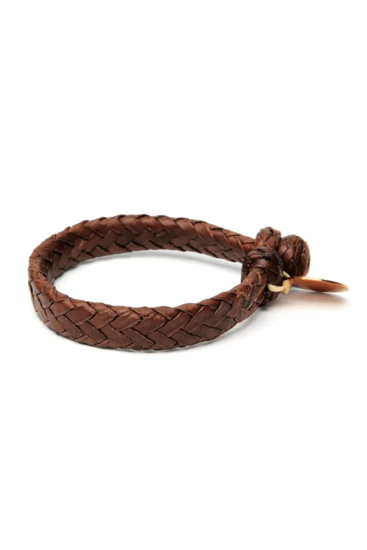 Wide Flat Weaved Leather Bracelet - Brown 2 sold by Chamula