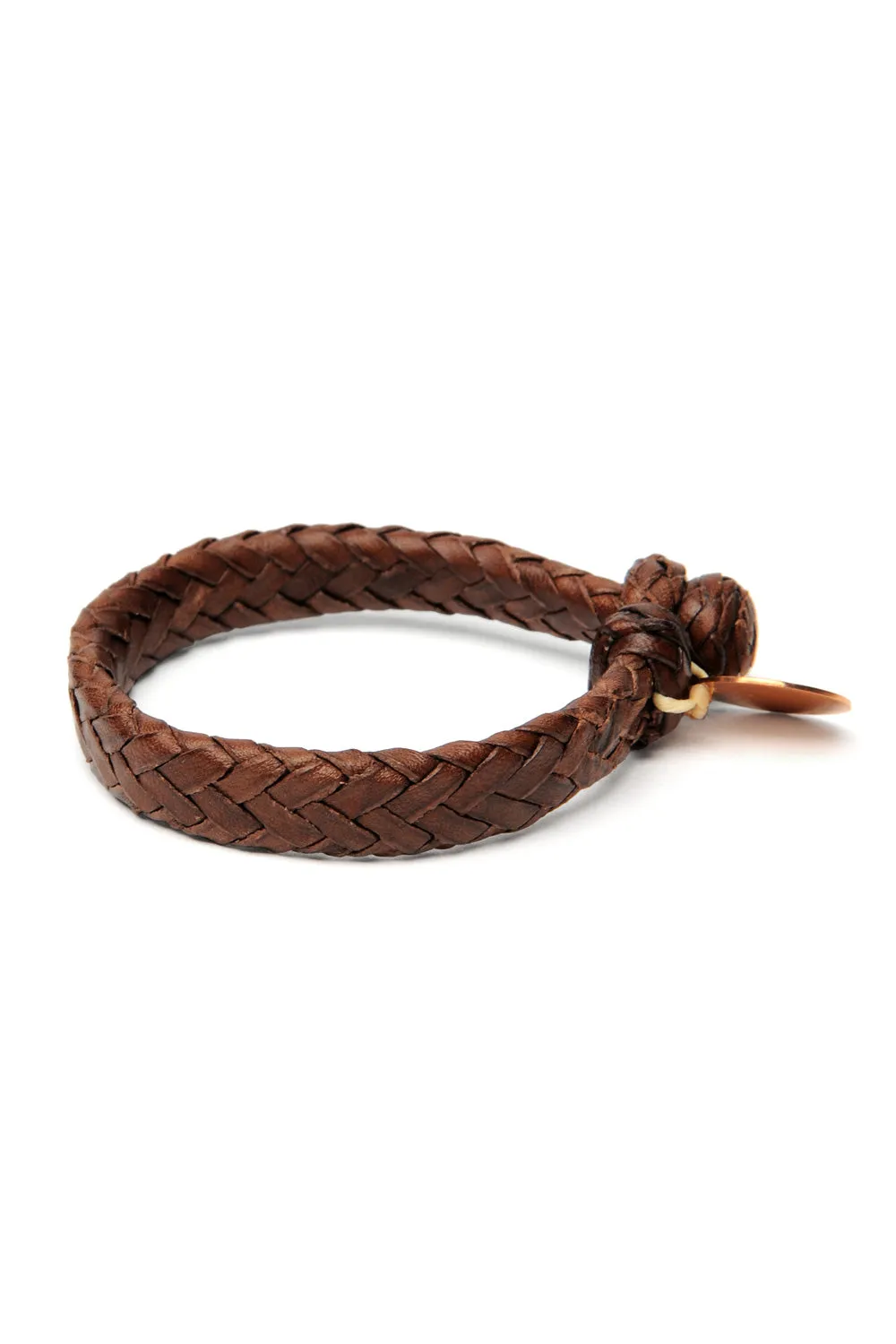 Wide Flat Weaved Leather Bracelet - Brown 2 sold by Chamula