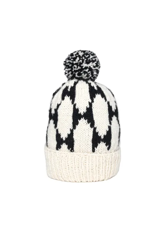 Double Cuff Cap Butterfly Wing - Ivory x Black made by Chamula