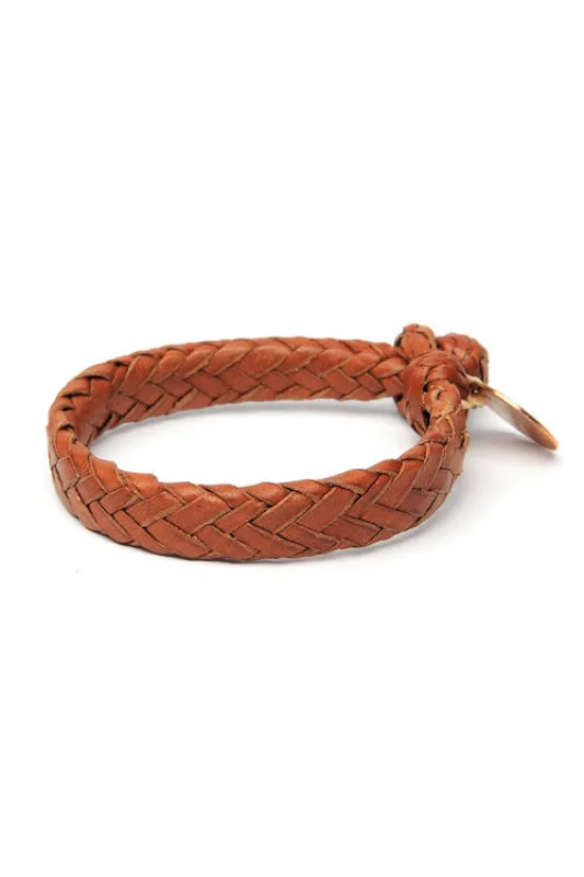 Wide Flat Weaved Leather Bracelet - Tan 2 sold by Chamula