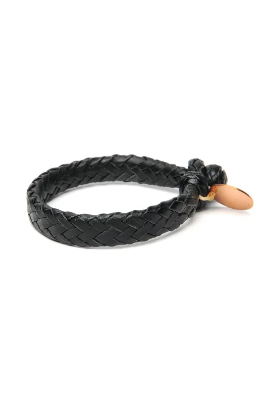 Wide Flat Weaved Leather Bracelet - Black sold by Chamula