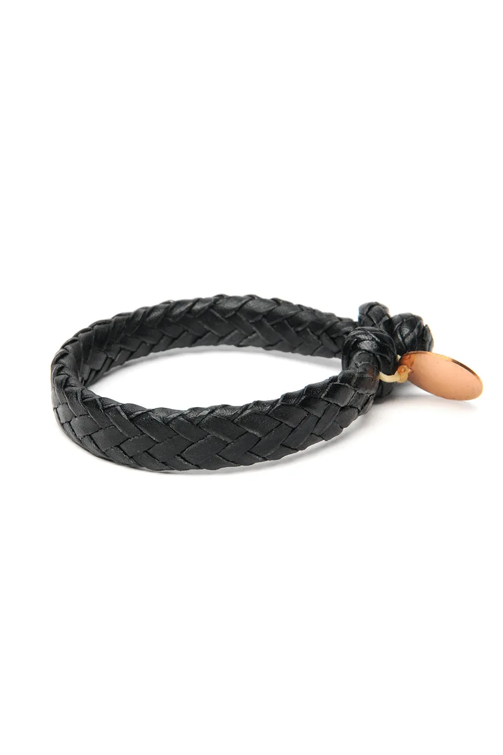 Wide Flat Weaved Leather Bracelet - Black sold by Chamula