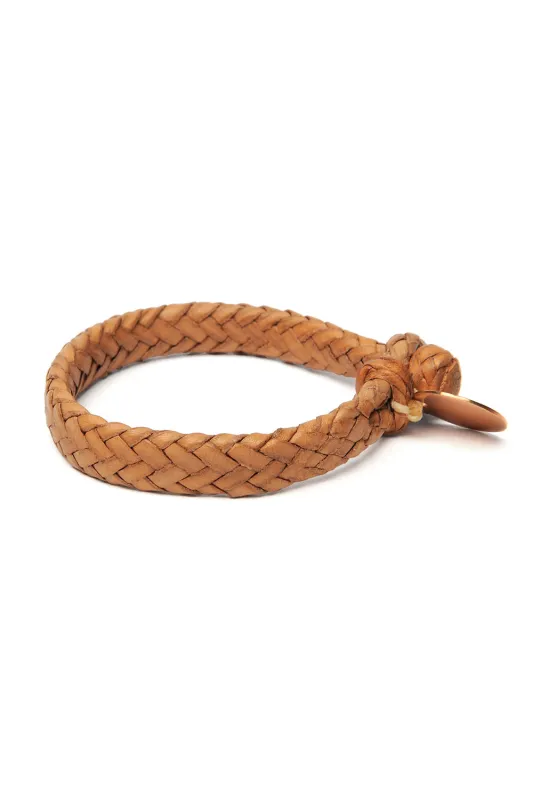 Wide Flat Weaved Leather Bracelet - Tan 1 sold by Chamula