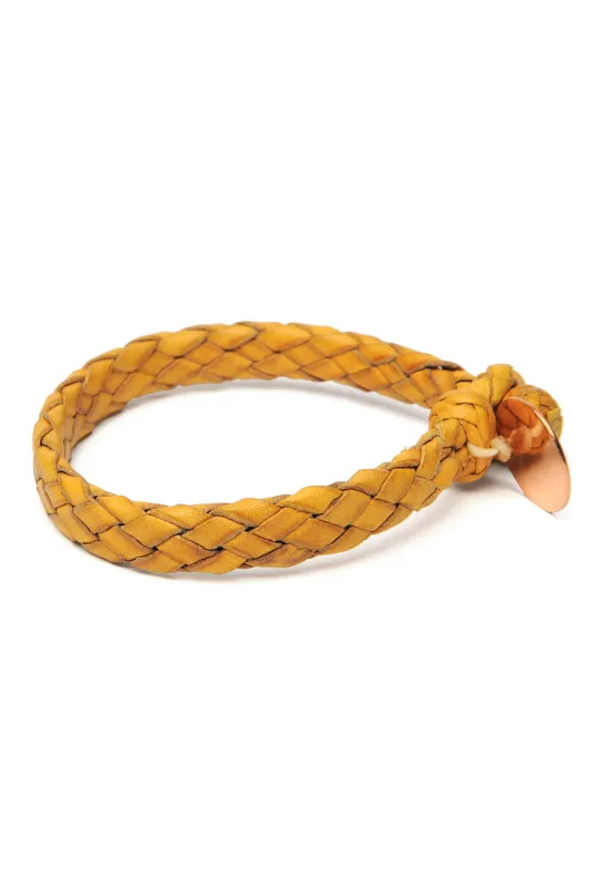 Flat Weaved Leather Bracelet - Yellow 2 sold by Chamula