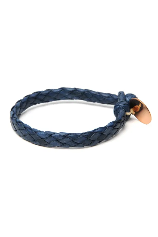 Flat Weaved Leather Bracelet - Blue 1 sold by Chamula