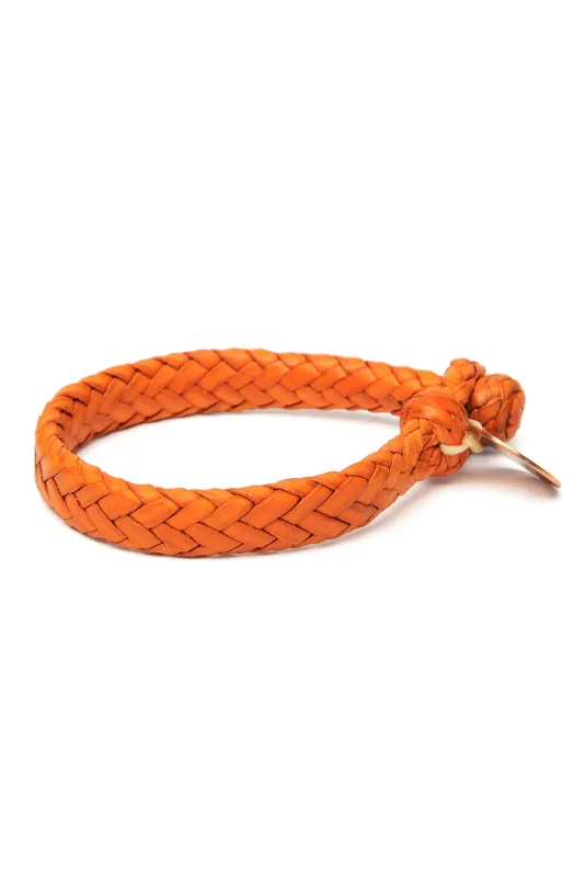 Wide Flat Weaved Leather Bracelet  - Orange 1 sold by Chamula
