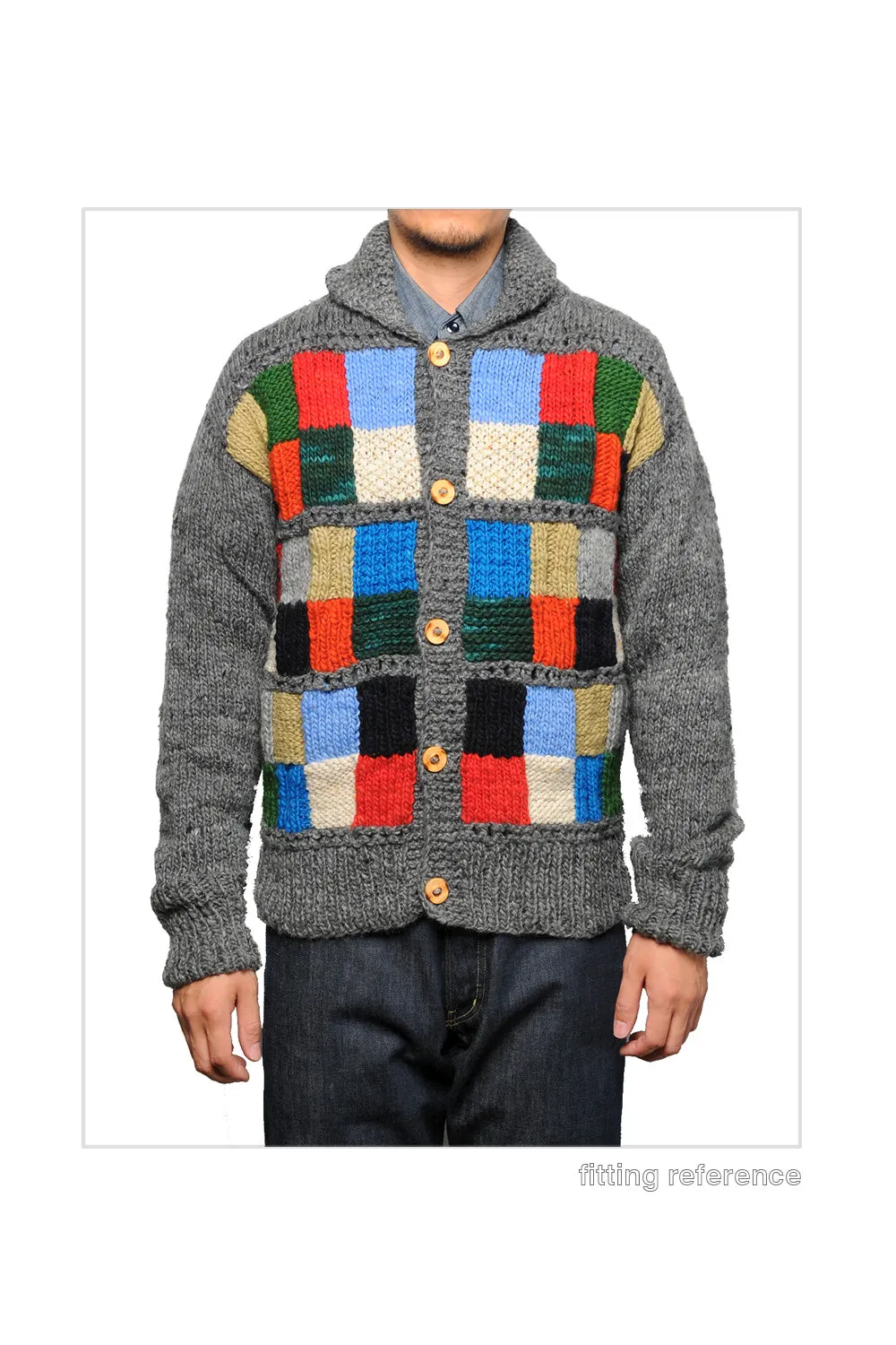 Sampler Squares Button Cardigan - Grey sold by Chamula product image thumbnail 4