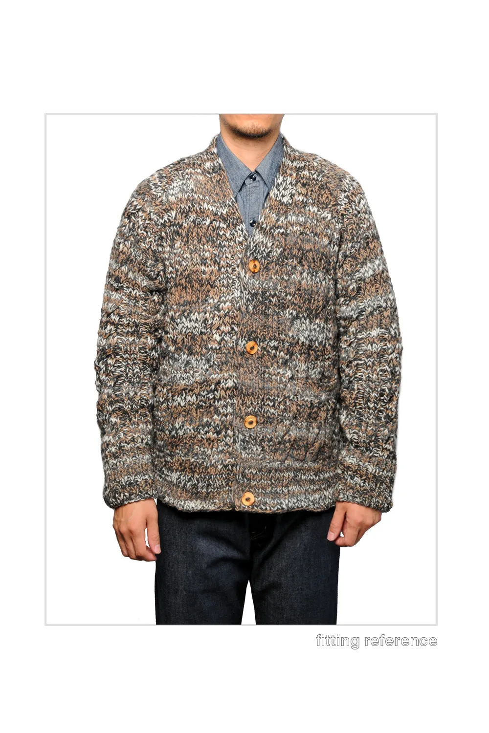 Mix Fisherman V Neck Cardigan - Dk Beige Mix sold by Chamula product image thumbnail 5