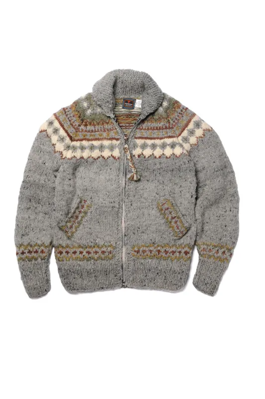 Fair Isle #3 Zipper Cardigan - Pearl Grey sold by Chamula