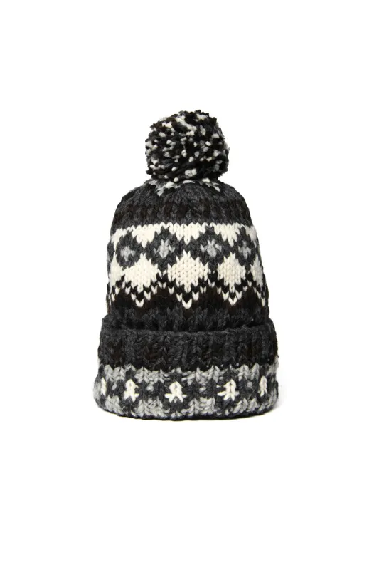 Double Cuff Cap Fair Isle #3 - Ox Grey x Ivory made by Chamula