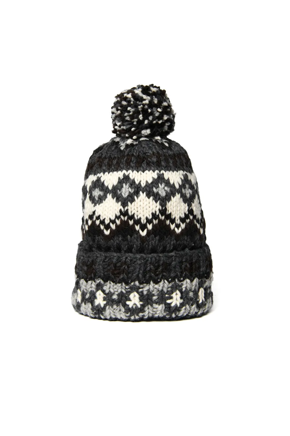 Double Cuff Cap Fair Isle #3 - Ox Grey x Ivory sold by Chamula