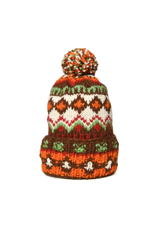 Double Cuff Cap Fair Isle #3 -Brown Heather made by Chamula