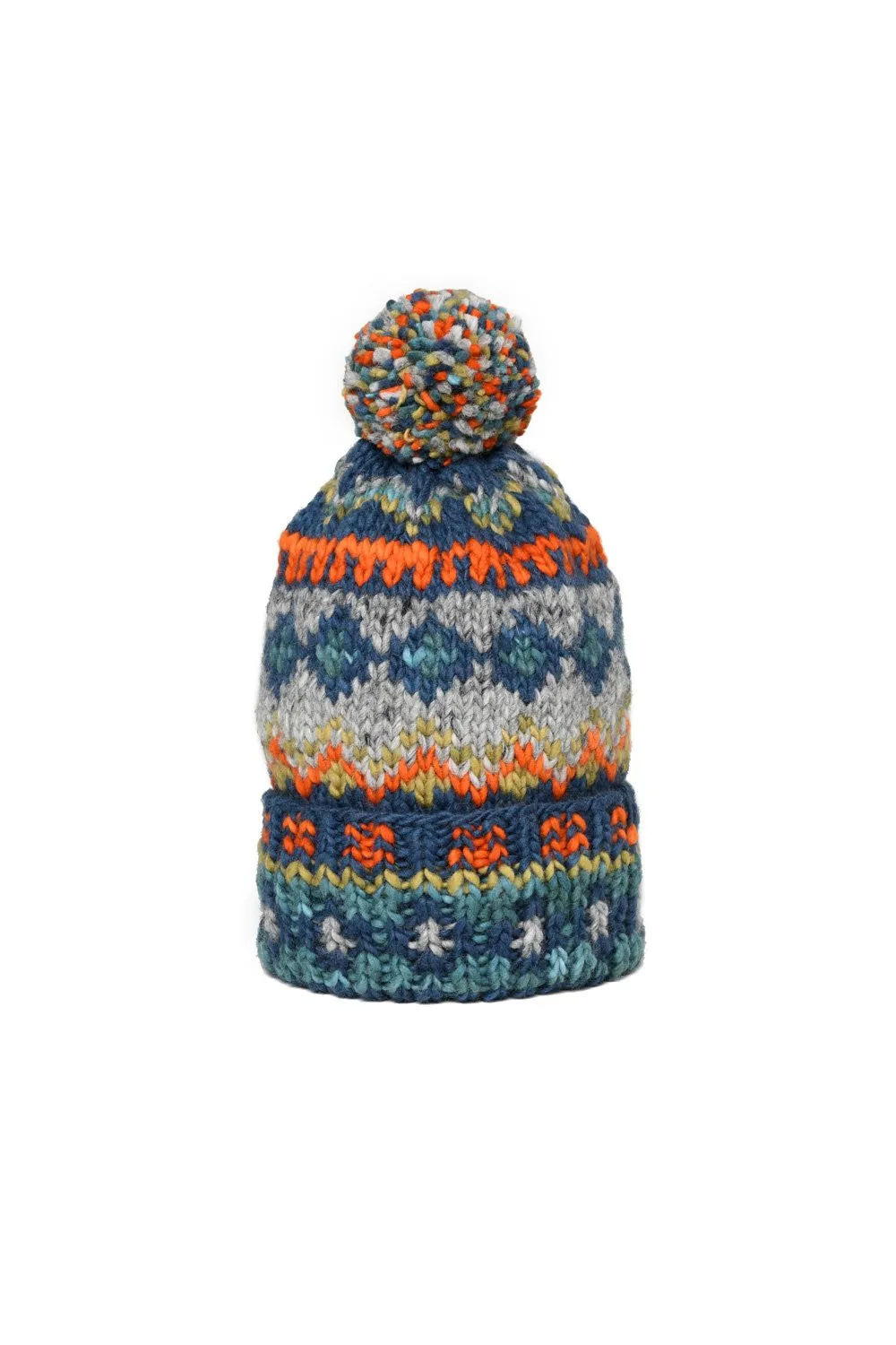 Double Cuff Cap Fair Isle #3 - Dk. Real Indigo sold by Chamula