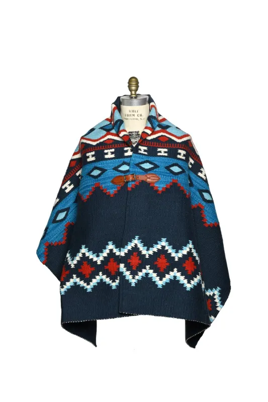 Merino Wool Blanket Poncho, Fair Isle #3 - Real Indigo made by Chamula