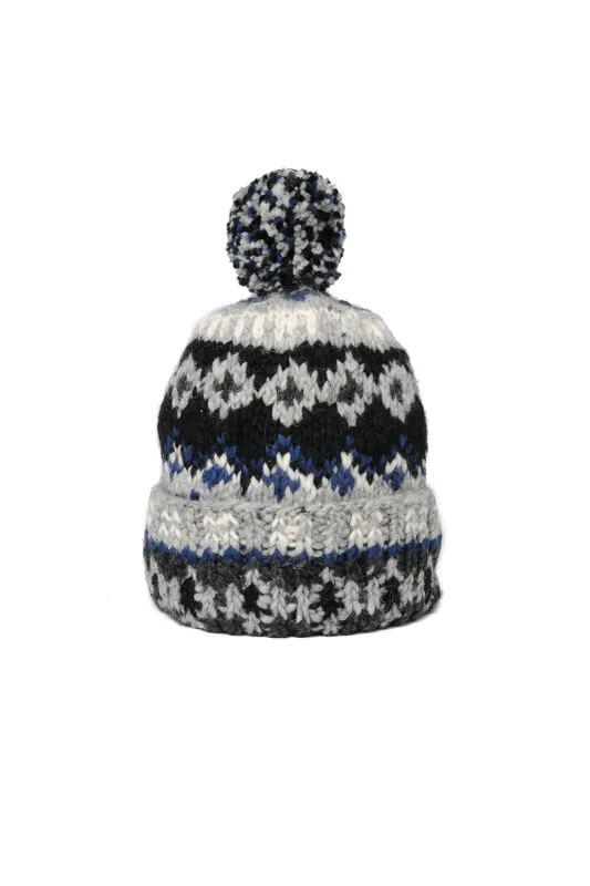 Double Cuff Cap Fair Isle #3 -Pearl Grey #2 made by Chamula