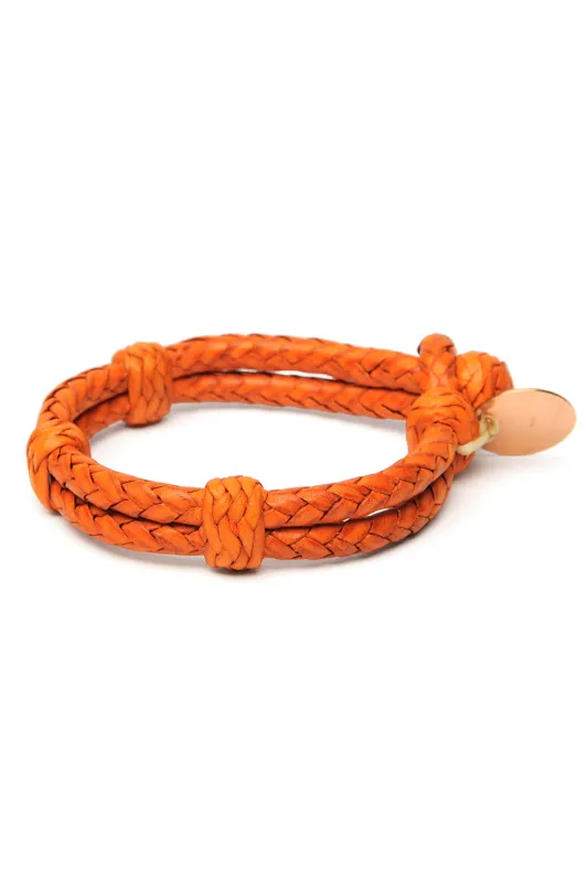 Double Round Leather Bracelet  - Orange 1 made by Chamula