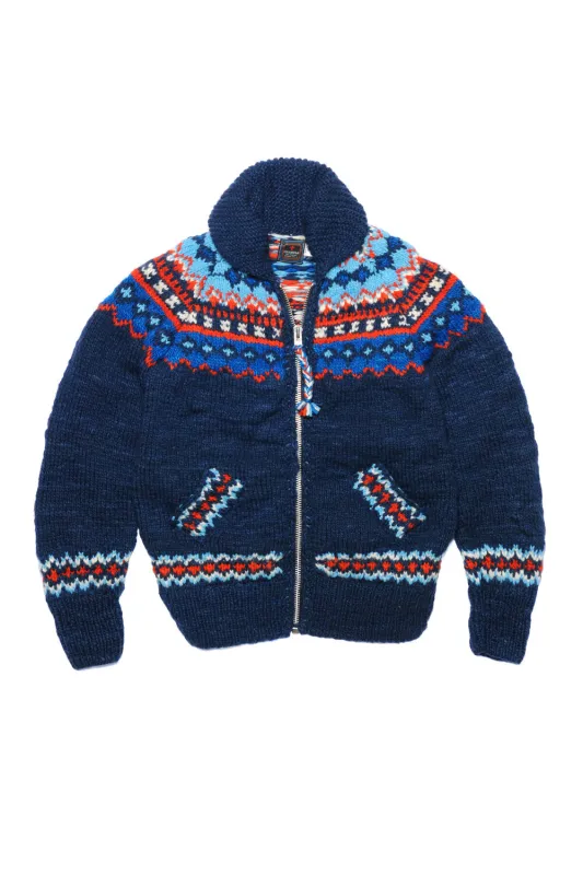 Fair Isle #3 Ireland Zipper Cardigan - Real Indigo made by Chamula