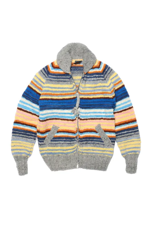 Multi Stripe Zipper Cardigan - Pearl Grey made by Chamula