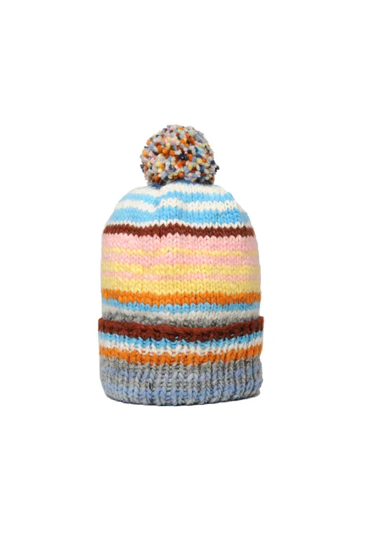Double Cuff Cap Multi Stripe - Pearl Grey made by Chamula