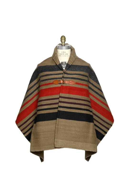 Merino Wool Blanket Poncho - Dk. Beige Multi made by Chamula