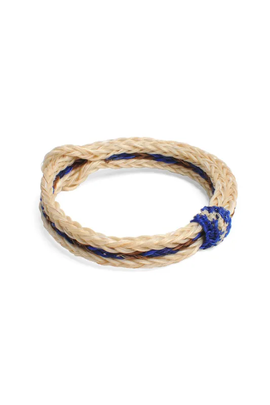 Braided Horsehair Bracelet - #28 D.BWN/BLU/WHT made by Chamula