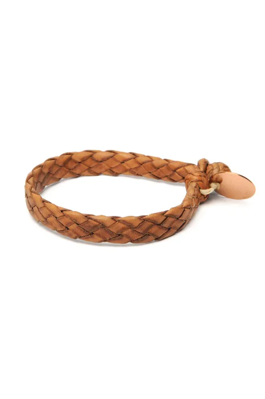 Flat Weaved Leather Bracelet  - Tan 1 made by Chamula