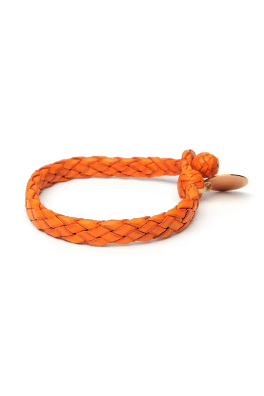 Flat Weaved Leather Bracelet  - Orange 1 made by Chamula