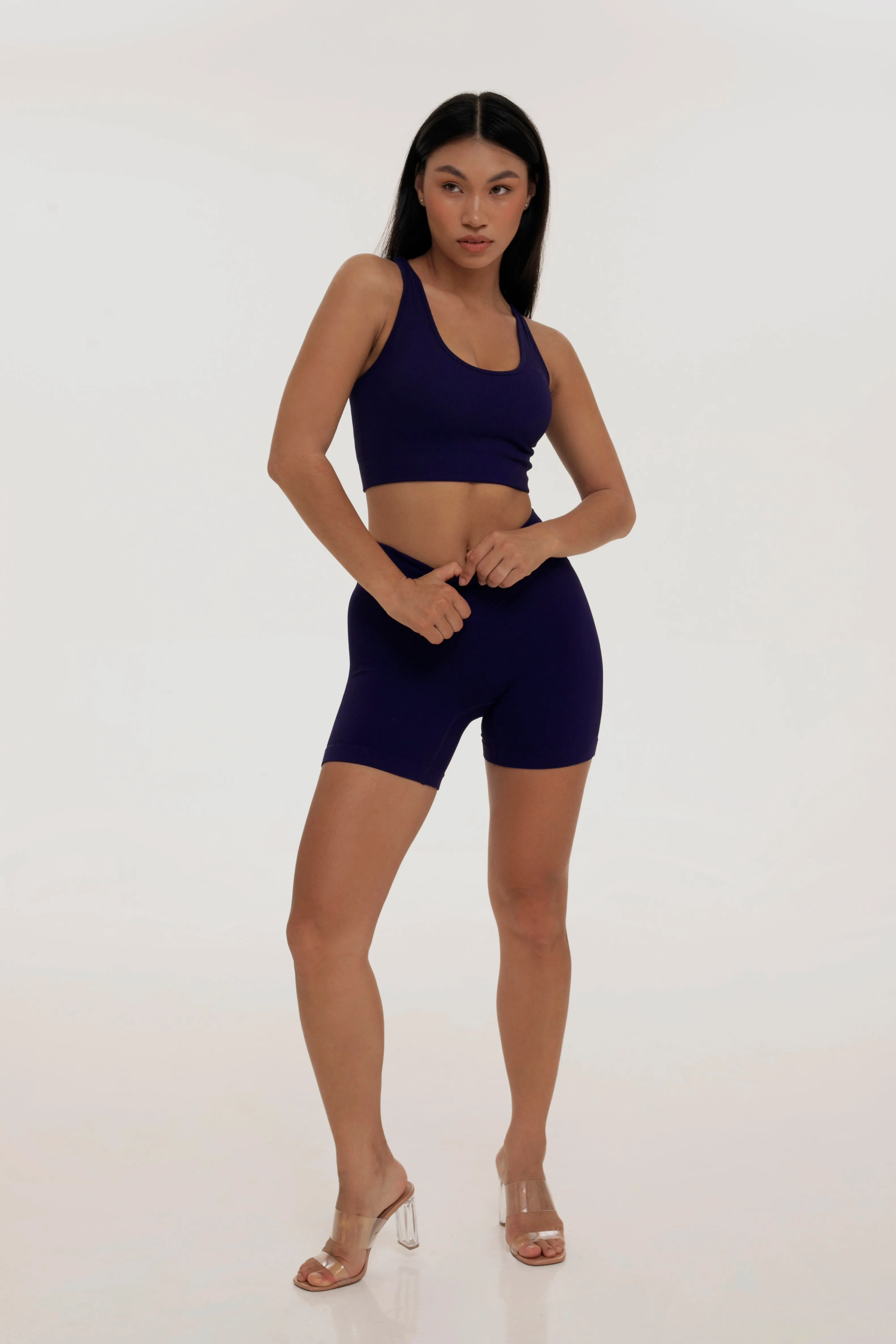 Indigo Cross Waist Shorts sold by Foxy Activewear product image thumbnail 3