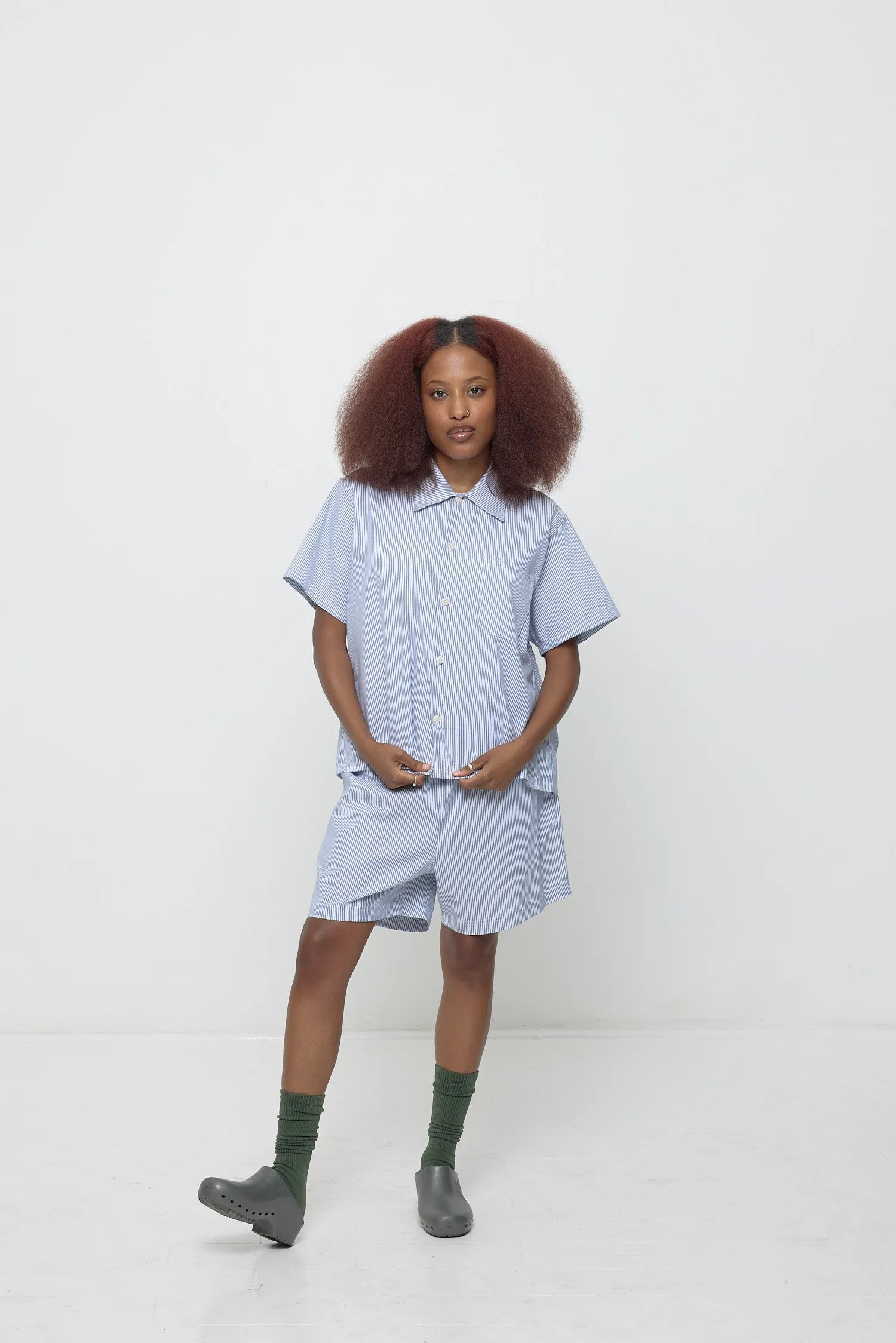 Stripe Poplin Short Sleeve Button-Up Shirt sold by Everybody.World product image thumbnail 5