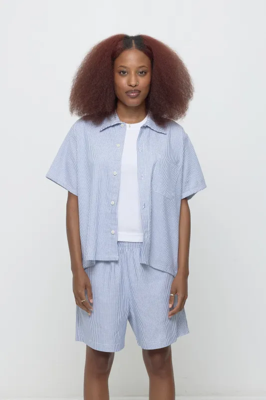 Stripe Poplin Short Sleeve Button-Up Shirt sold by Everybody.World