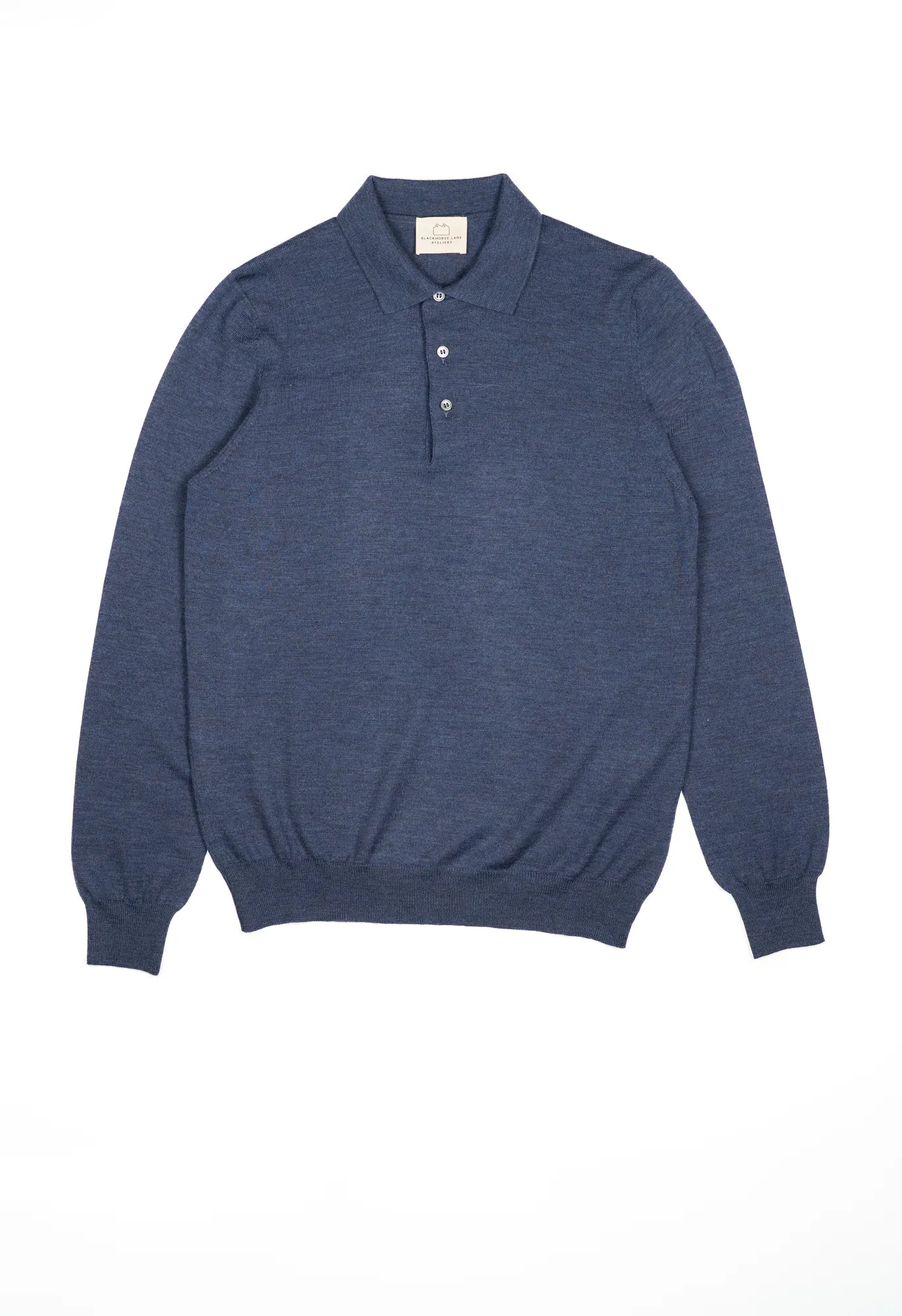 Men's Extra Fine Merino Wool Long Sleeve Polo Blue sold by Blackhorse Lane Ateliers