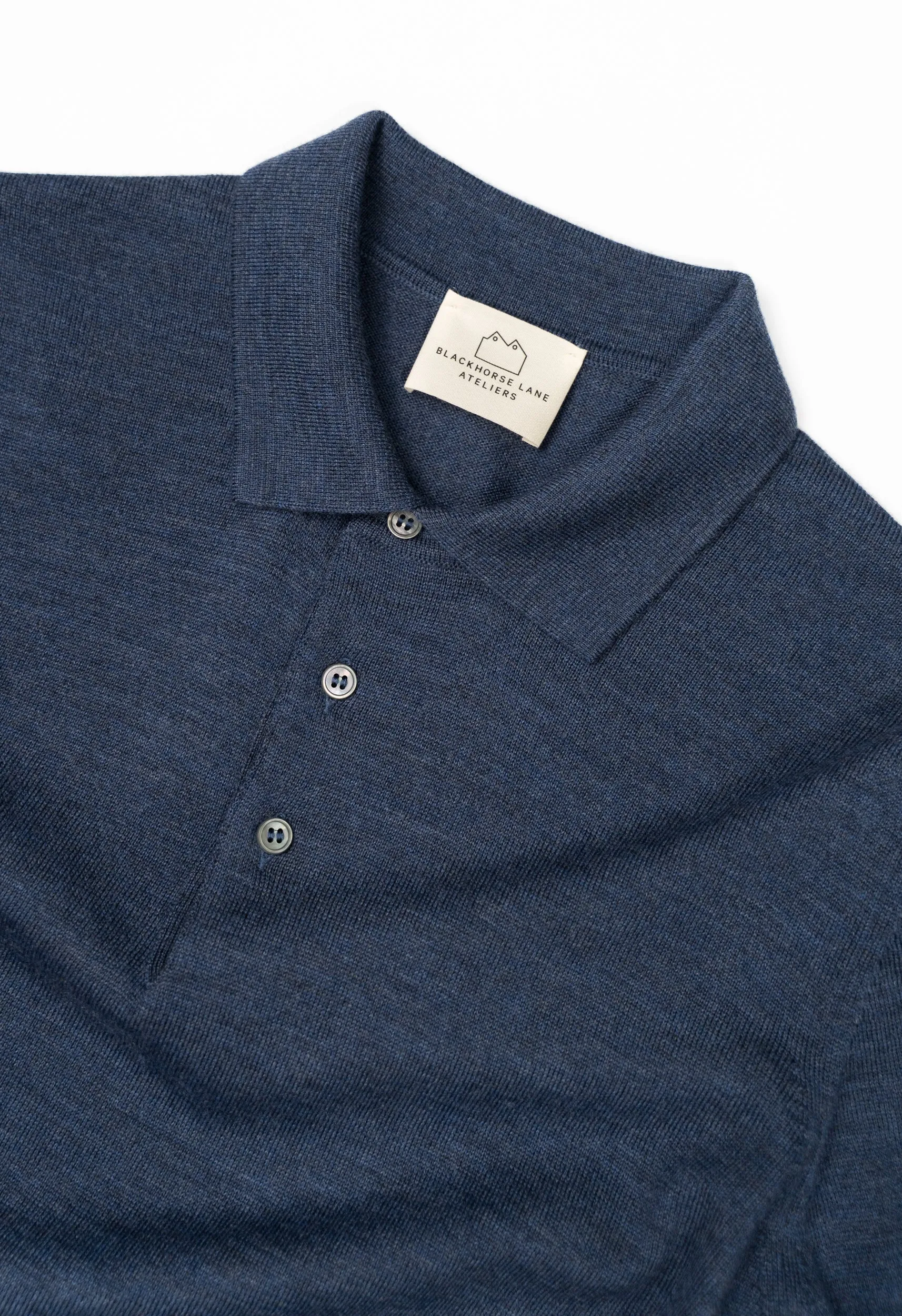 Men's Extra Fine Merino Wool Long Sleeve Polo Blue sold by Blackhorse Lane Ateliers product image thumbnail 2