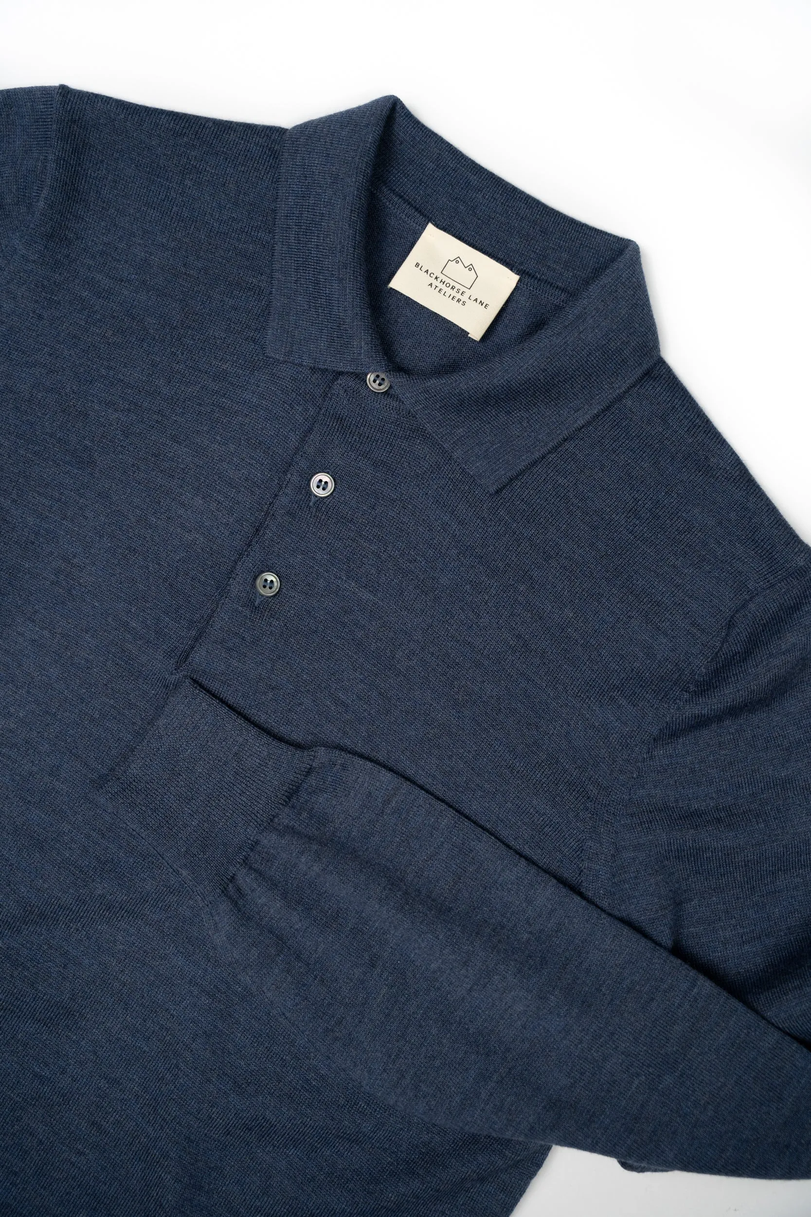 Men's Extra Fine Merino Wool Long Sleeve Polo Blue sold by Blackhorse Lane Ateliers product image thumbnail 5
