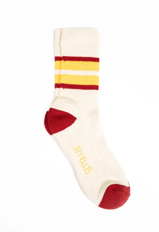 Ivy Ellis - Lanny Men's Crew Length Red / Yellow Stripe Socks made by Ivy Ellis