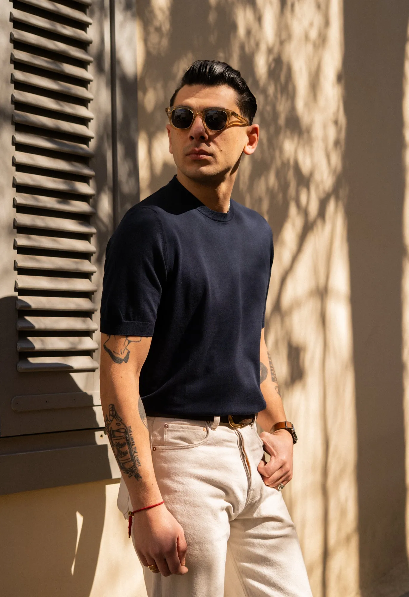 Men's Cotton Knitted Crew Neck T-Shirt Navy sold by Blackhorse Lane Ateliers product image thumbnail 4