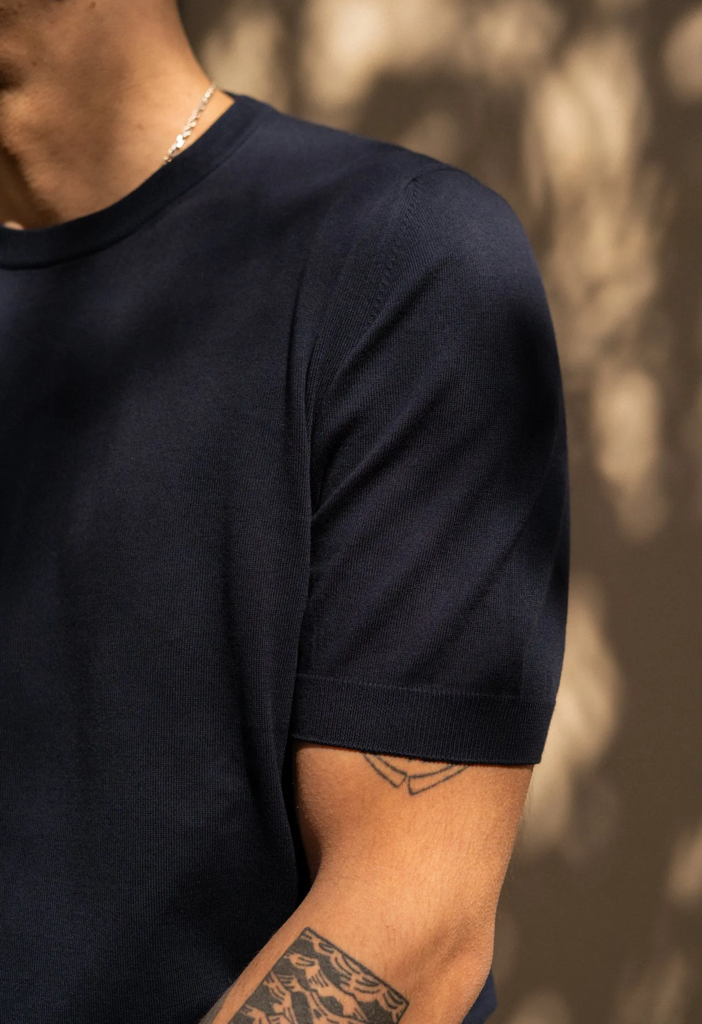 Men's Cotton Knitted Crew Neck T-Shirt Navy sold by Blackhorse Lane Ateliers product image thumbnail 5