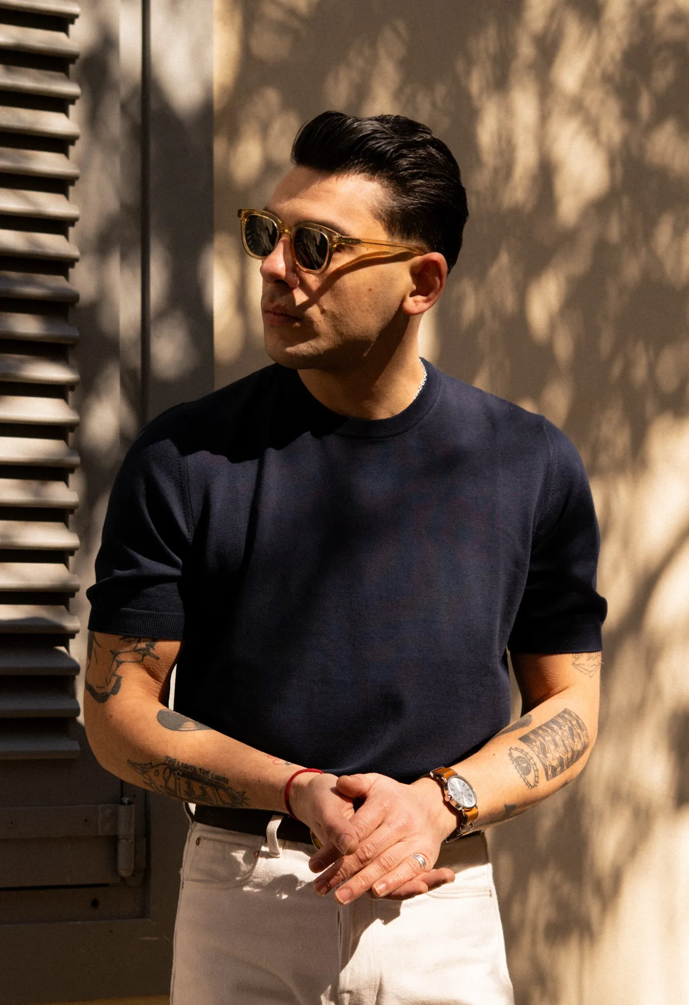 Men's Cotton Knitted Crew Neck T-Shirt Navy sold by Blackhorse Lane Ateliers product image thumbnail 2