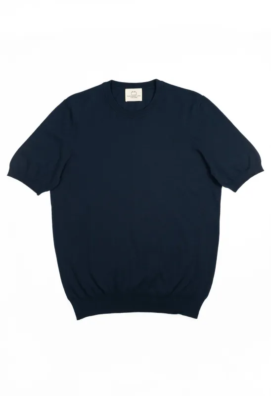 Men's Cotton Knitted Crew Neck T-Shirt Navy made by Gran Sasso