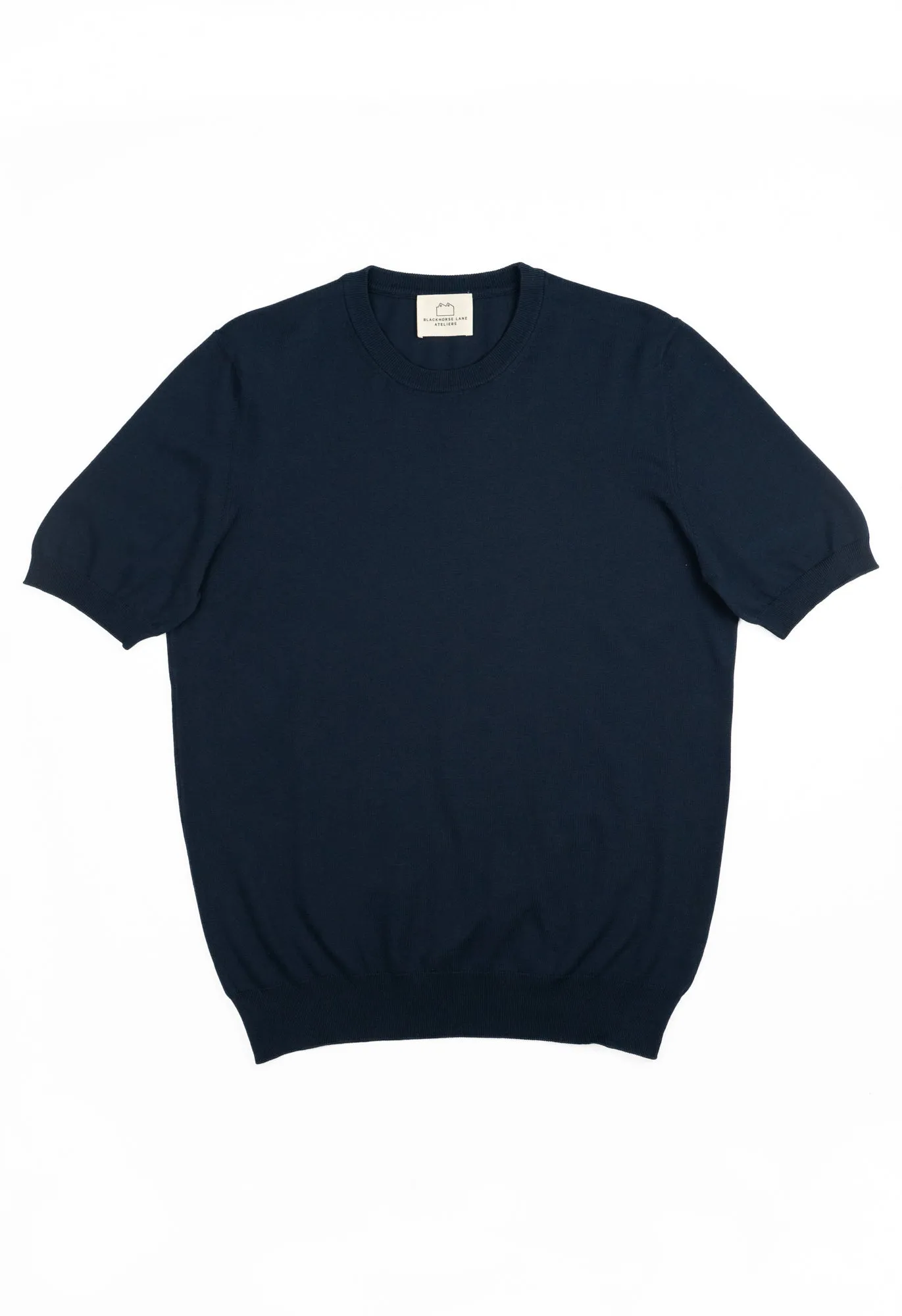 Men's Cotton Knitted Crew Neck T-Shirt Navy sold by Blackhorse Lane Ateliers