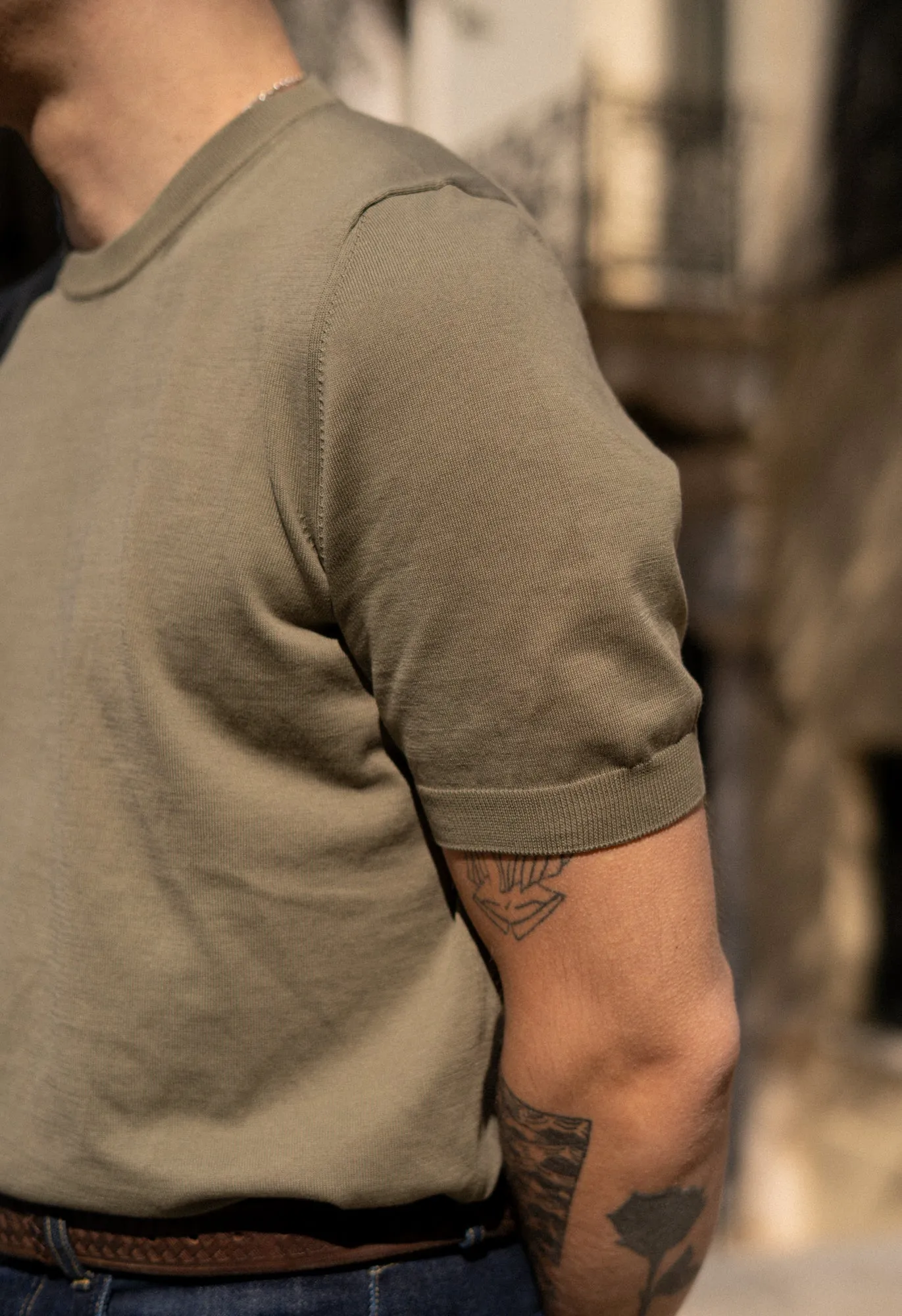 Men's Cotton Knitted Crew Neck T-Shirt Olive sold by Blackhorse Lane Ateliers product image thumbnail 4