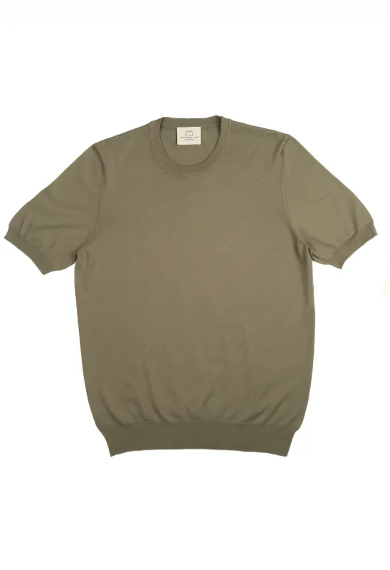 Men's Cotton Knitted Crew Neck T-Shirt Olive made by Gran Sasso