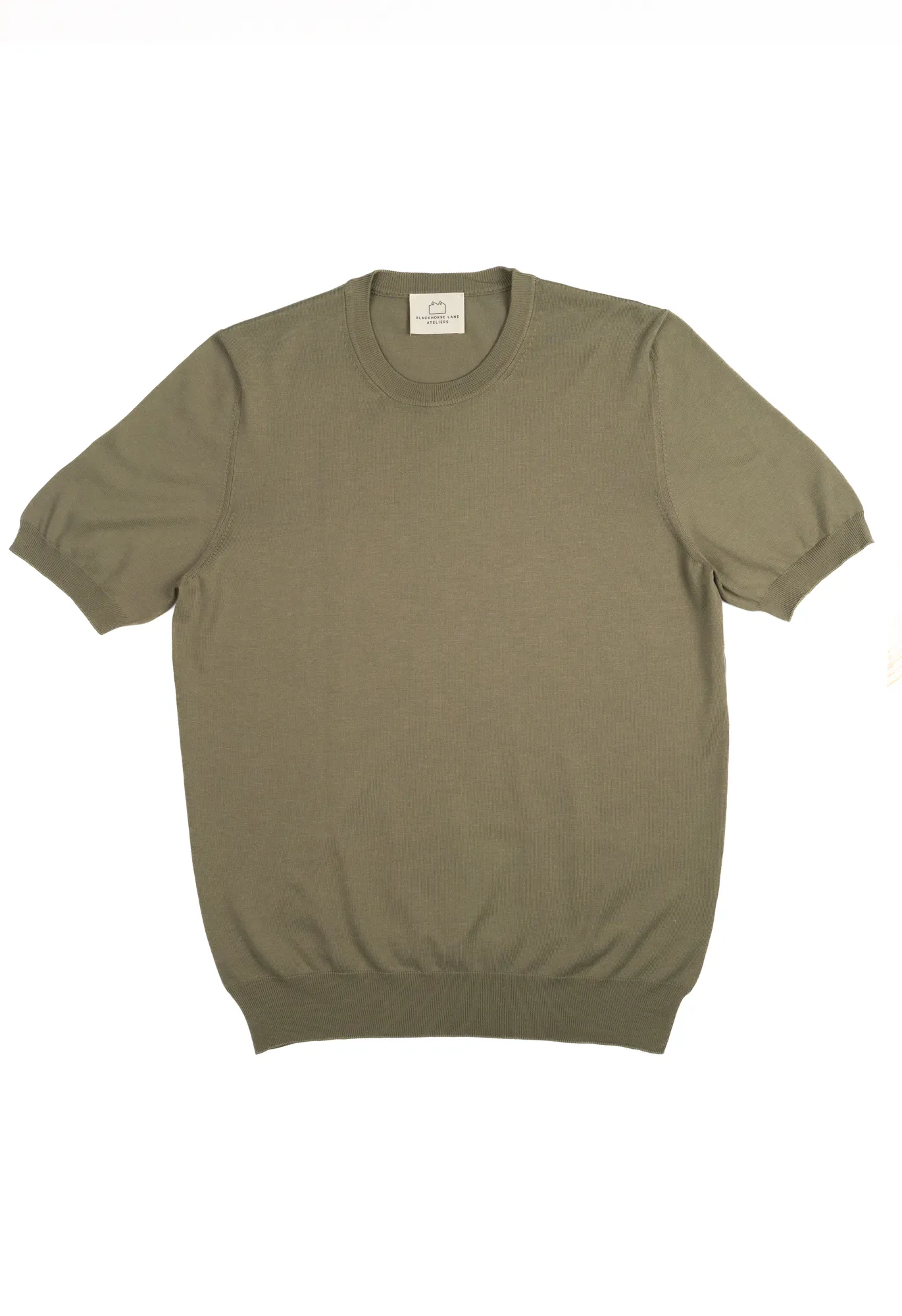 Men's Cotton Knitted Crew Neck T-Shirt Olive sold by Blackhorse Lane Ateliers