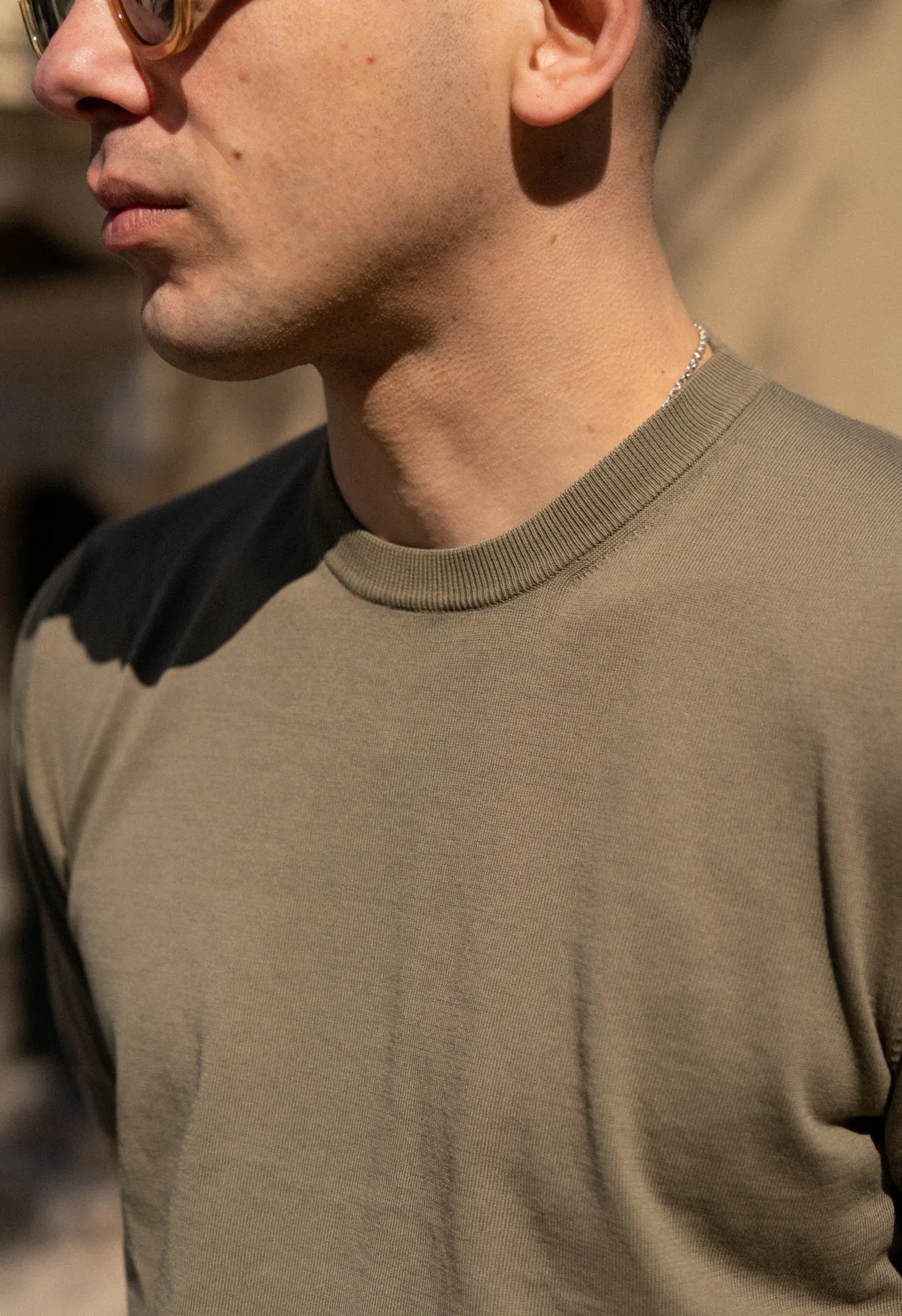 Men's Cotton Knitted Crew Neck T-Shirt Olive sold by Blackhorse Lane Ateliers product image thumbnail 3