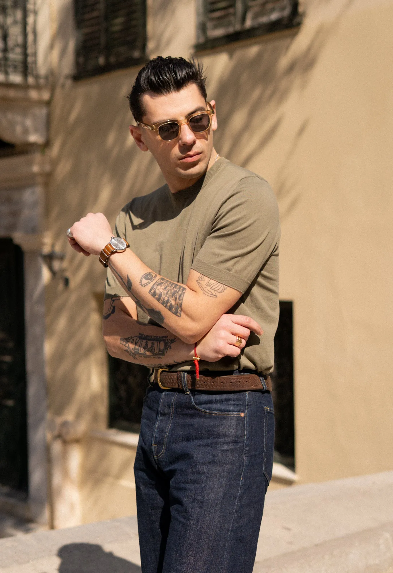 Men's Cotton Knitted Crew Neck T-Shirt Olive sold by Blackhorse Lane Ateliers product image thumbnail 5