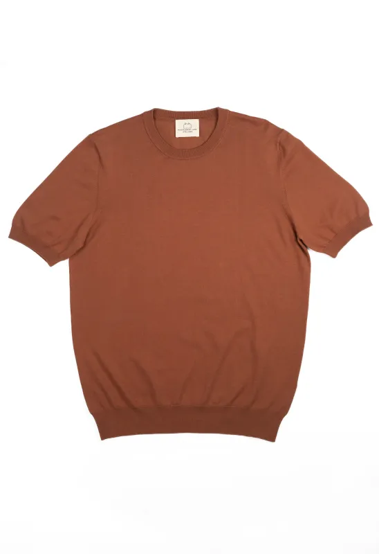 Men's Cotton Knitted Crew Neck T-Shirt Terracotta made by Gran Sasso