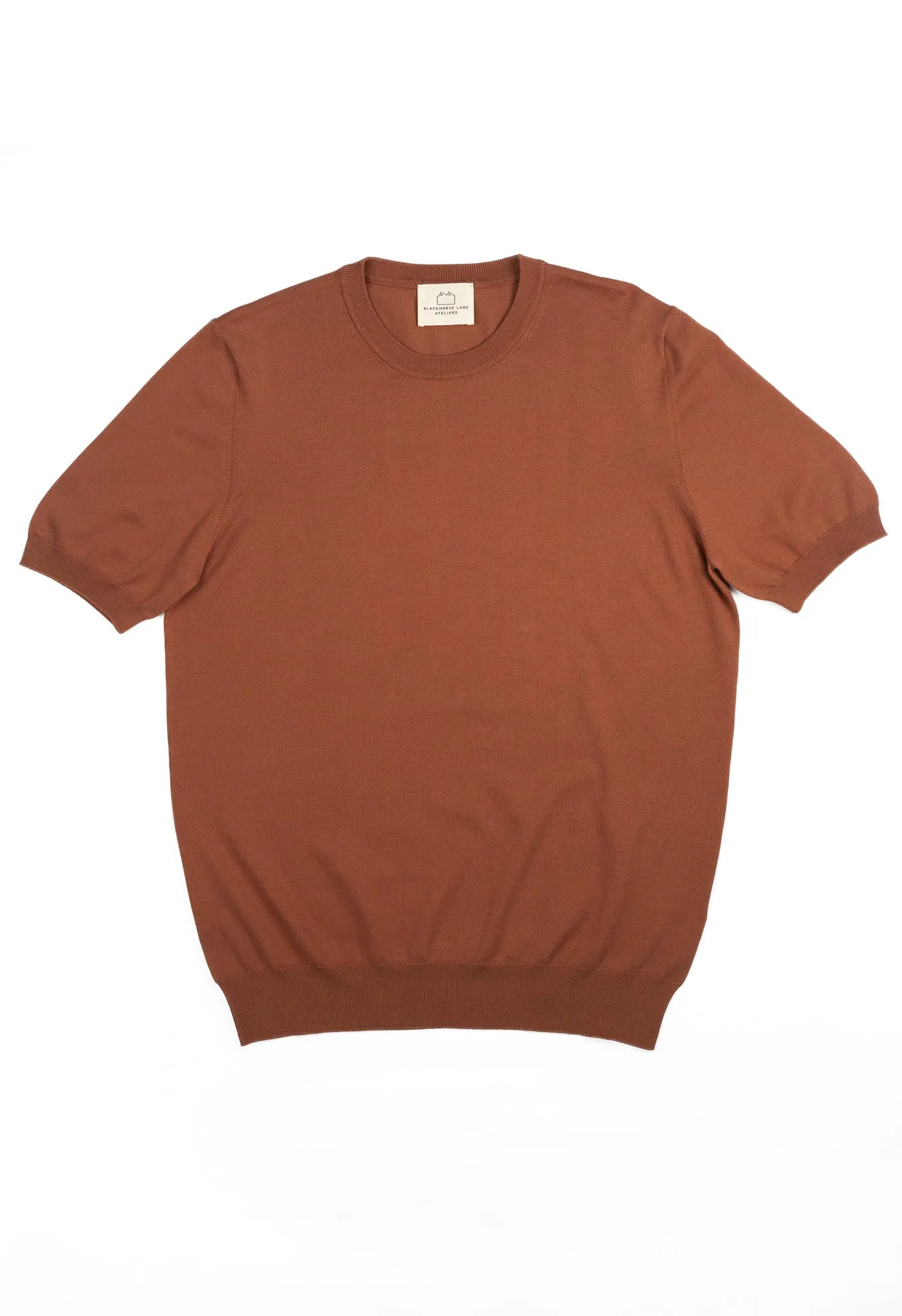 Men's Cotton Knitted Crew Neck T-Shirt Terracotta sold by Blackhorse Lane Ateliers