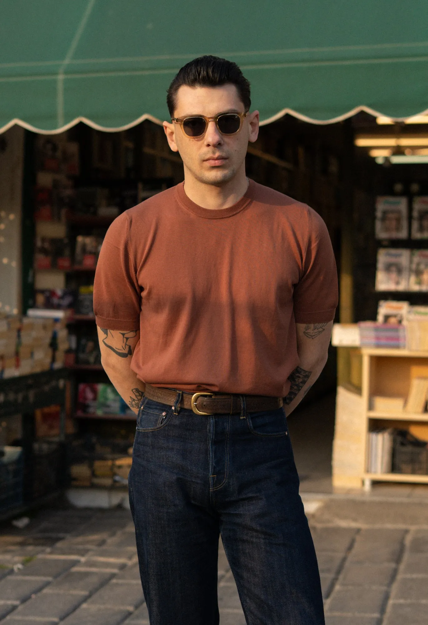 Men's Cotton Knitted Crew Neck T-Shirt Terracotta sold by Blackhorse Lane Ateliers product image thumbnail 2