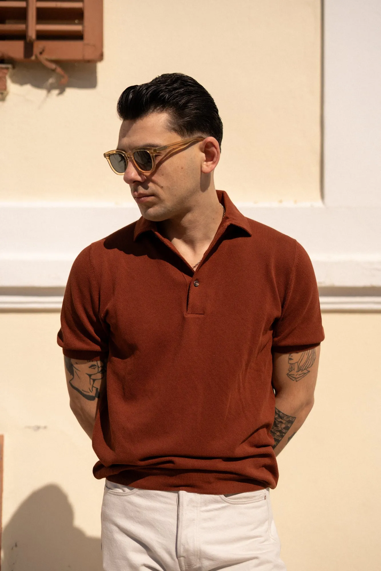 Men's Cotton Pique 'Tennis' Short Sleeve Polo Rust sold by Blackhorse Lane Ateliers product image thumbnail 2